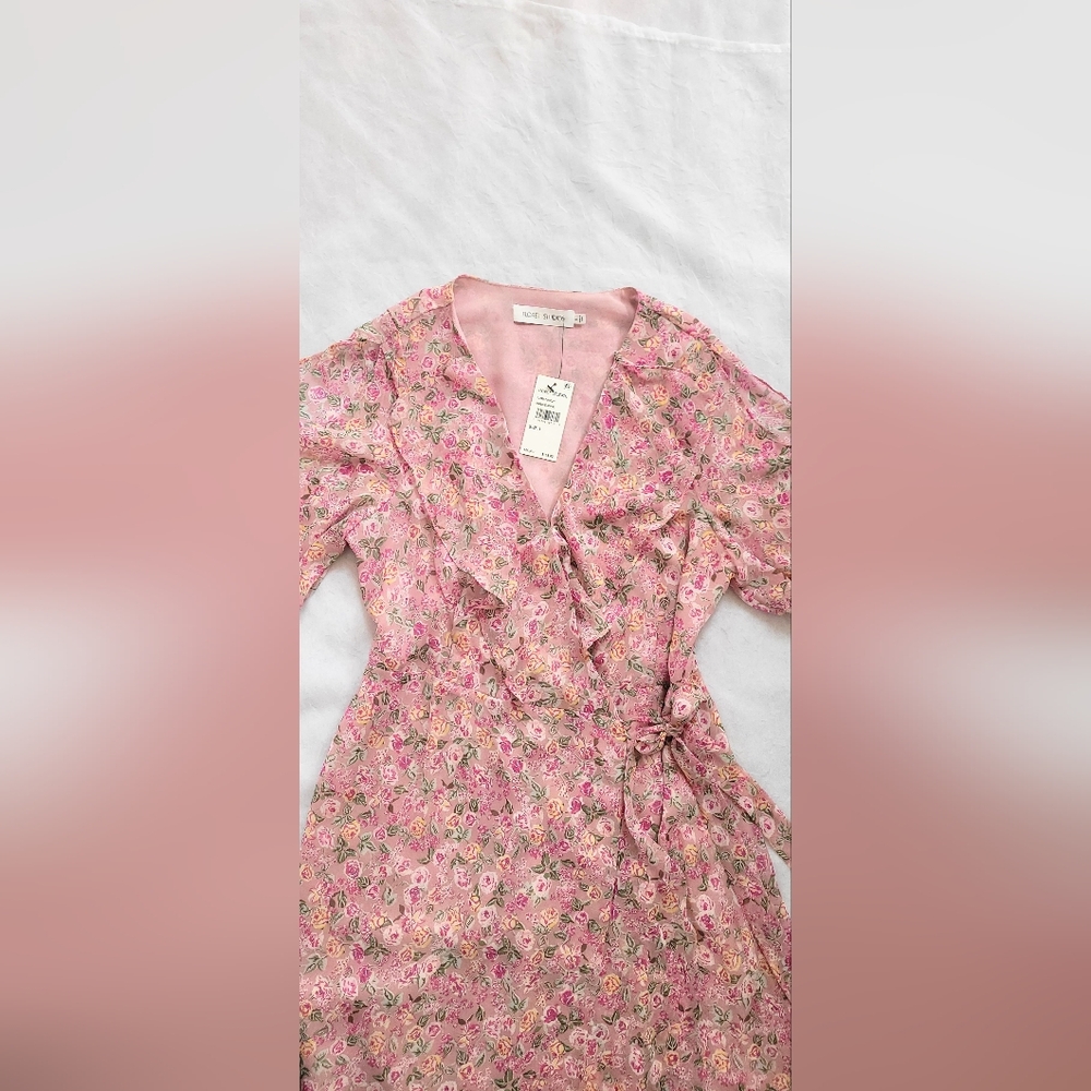 NWT!Floret Studios Ruffle Side Tie Floral Women's Midi Dress L(fits Like Medium) - Picture 7 of 16